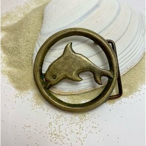 Amazing Vintage Solid Brass Dolphin Belt Buckle